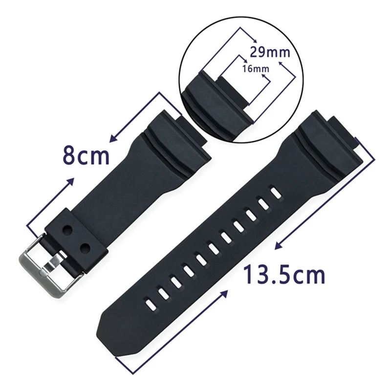 16mm Black Straps For Casio g-shock GA-150/200/201/300/310/GLX GA200 series Watch Band TPU Waterproof Wristband Accessories