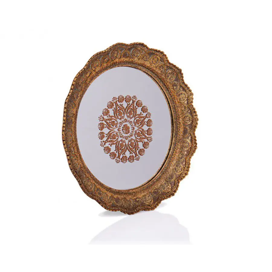 

DOLBOVI Porio Gold Lace Embroidered Round Mirrored tray 40x40 tray поднос plateau de service