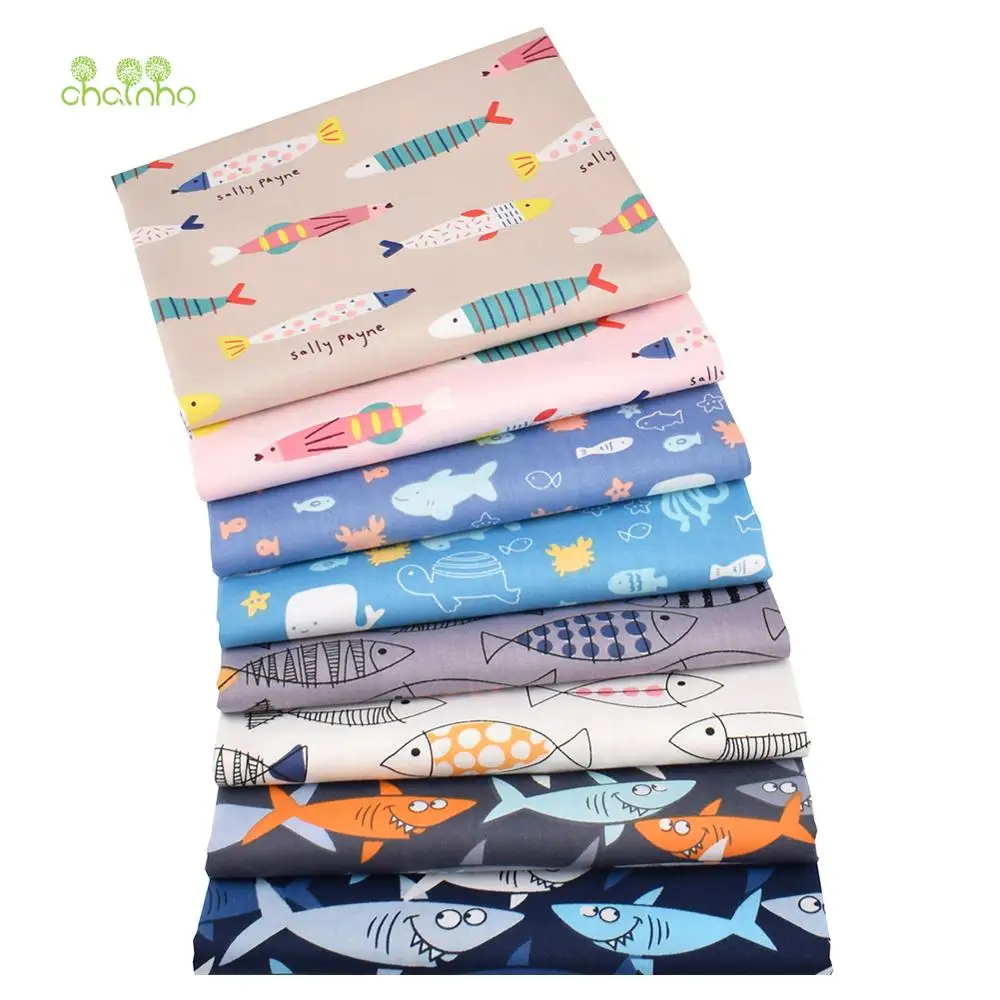 Chainho,Cartoon Fishes Pattern,Printed Twill Cotton Fabric,8 Design,DIY Sewing Quilting Material For Baby &Children\'s Bedclothes