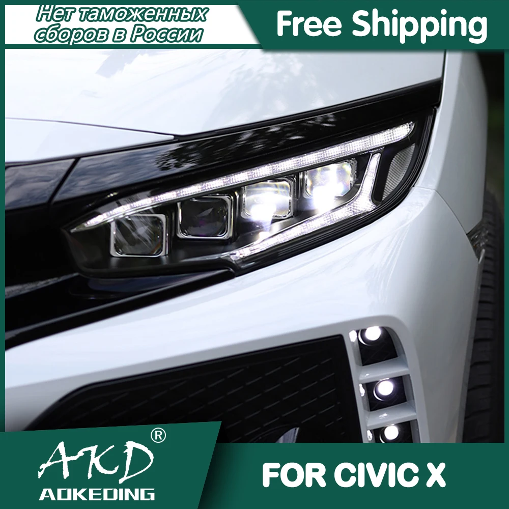 For CIVIC X Headlights 2016-2020 DRL Day Run Light LED Bi Xenon Bulb Fog Light Car Accessory CIVIC X G10 Head Lamp