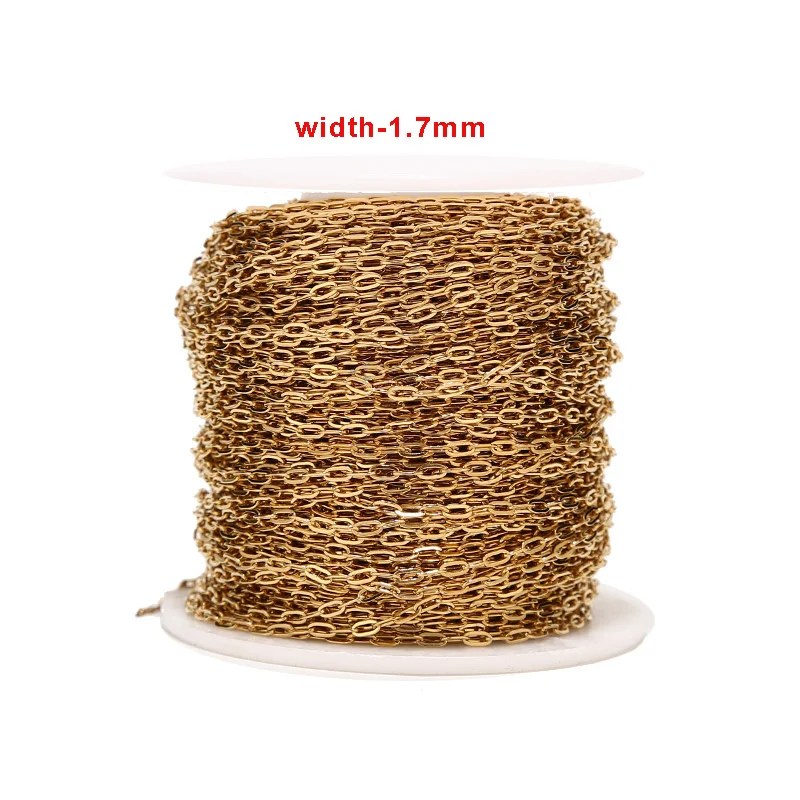 

2 Meters Gold Plated Stainless Steel 1.7mm Width Rolo Cable Chain Link Chains For DIY Jewelry Necklaces Making Findings