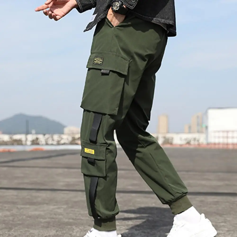 Multi Pockets Pants All Match Hip Hop Solid Color Men Cargo Pants for Daily Wear