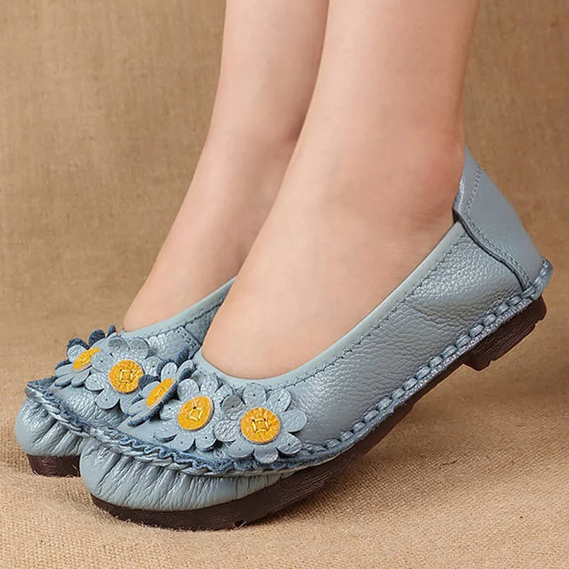 Designer Shoes Women Loafers Genuine Leather Flats Woman Loafers Oxford Shoes Woman 2021 Flower Ladies Shoes Mother Flats