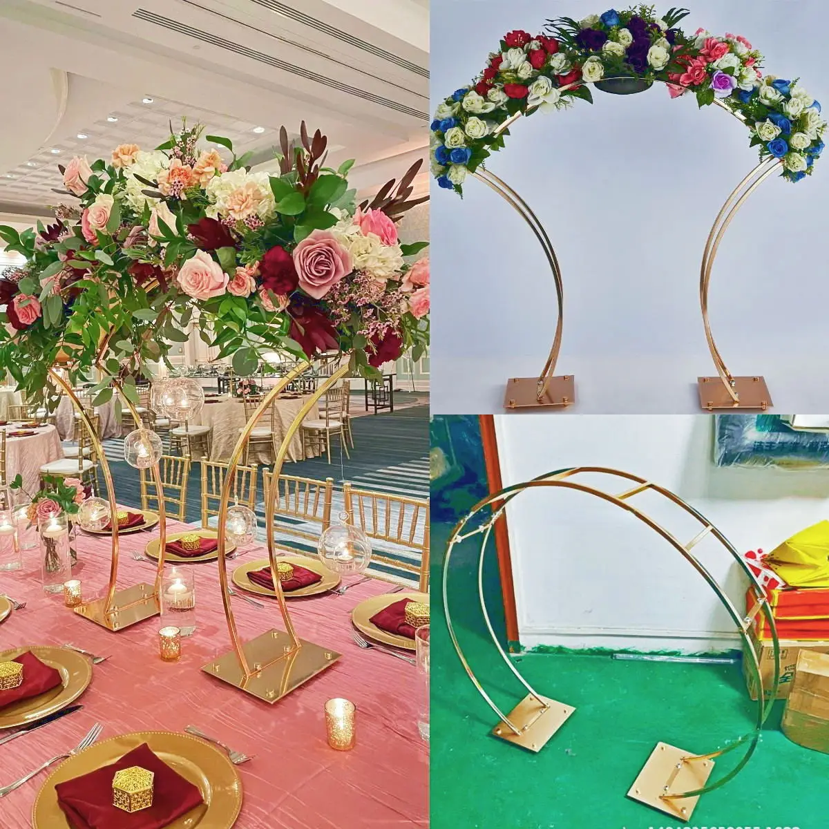 

5 Sets Large Flower Rack Shiny Gold Multi-Style Arch Stand Grand-Event Party Walkway Backdrops Wedding Centerpiece Floral Row