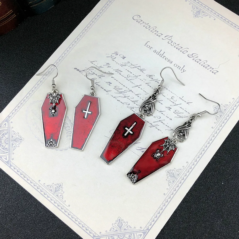 Goth Cross Vampire Coffin Oorbellen Spider Web Vleermuis Oorbellen Halloween Cosplay Gothic Accessoires Sieraden Groothandel VGE139