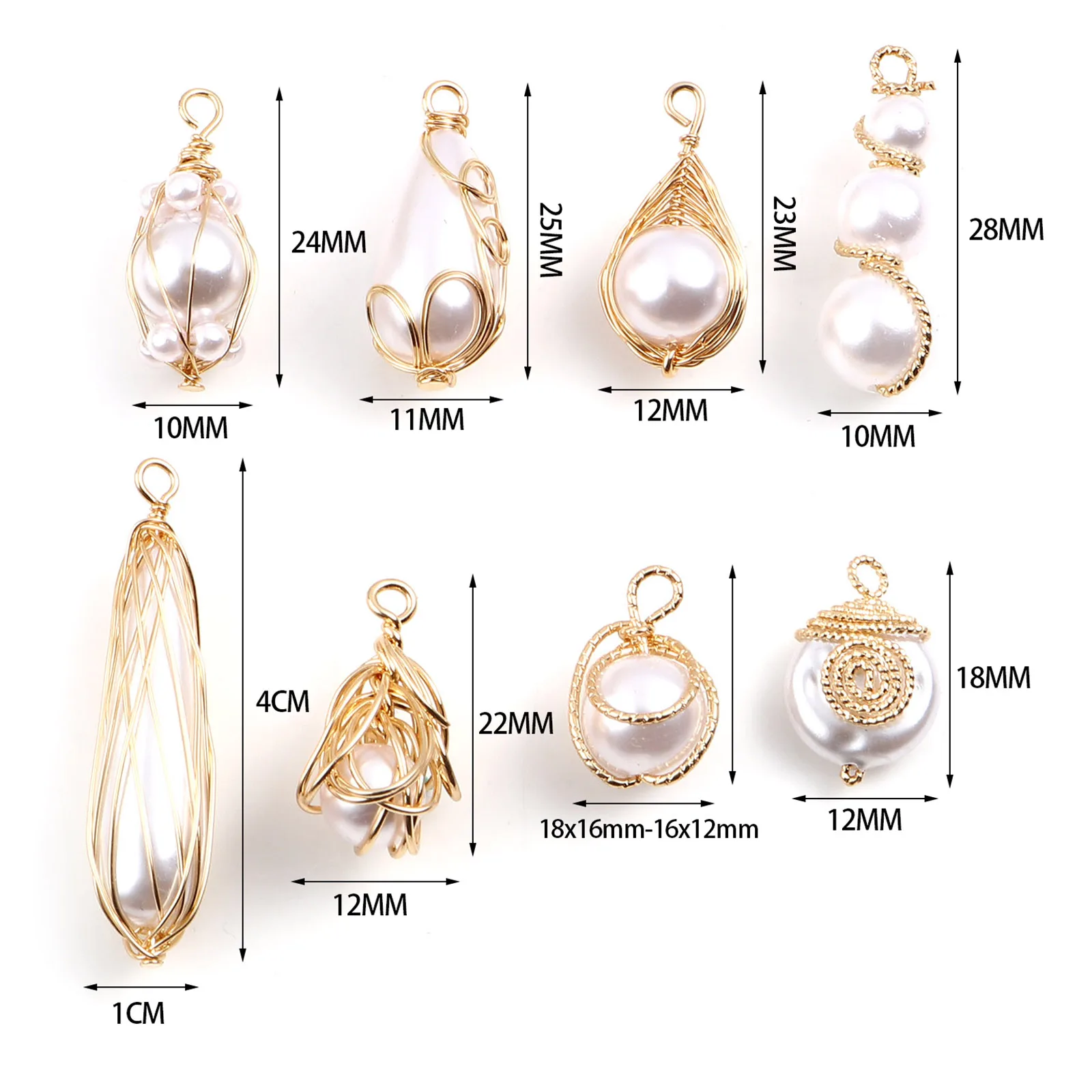 Trendy Copper Gold Color Metal Wire Wrapped Charms Acrylic White Imitation Pearl Pendants DIY Making Women Earrings Jewelry,2PCs