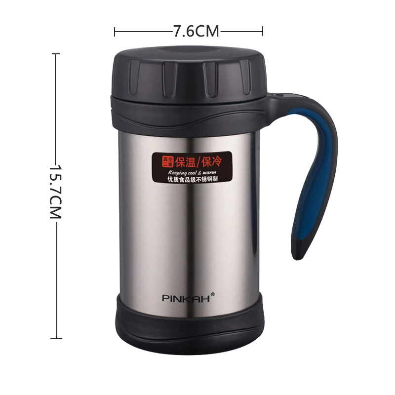 Pinkah 500ML Business Office Thermos Mug Double-wall 304 Stainless Steel Vacuum Botte Portable Coffee Insulated Cup With Handle