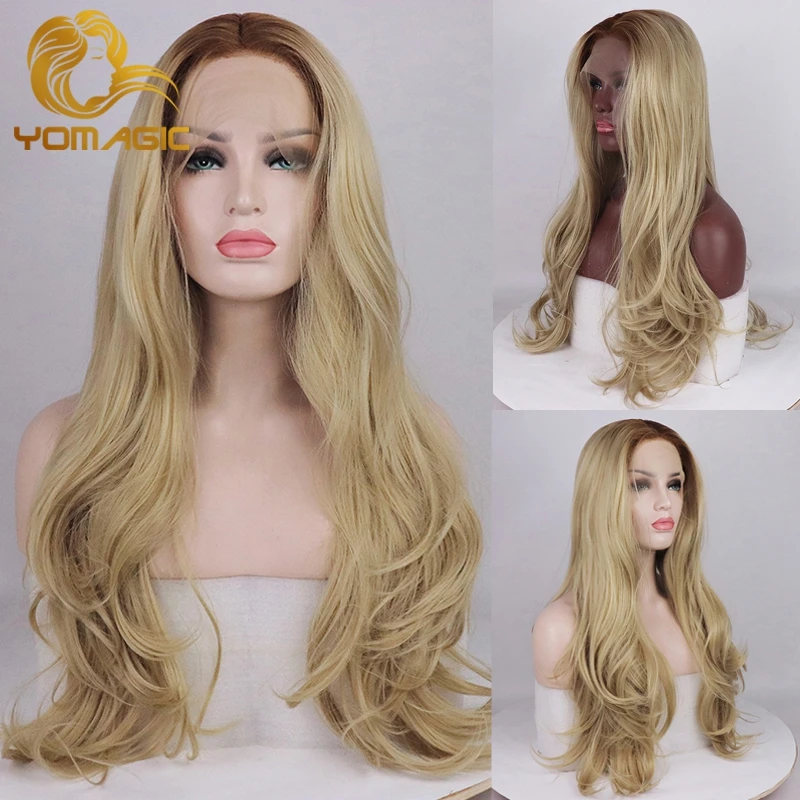 

Yomagic Ombre Color Synthetic Lace Front Wigs for Women Natural Wave Honey Blonde Affordable Glueless Lace Wigs