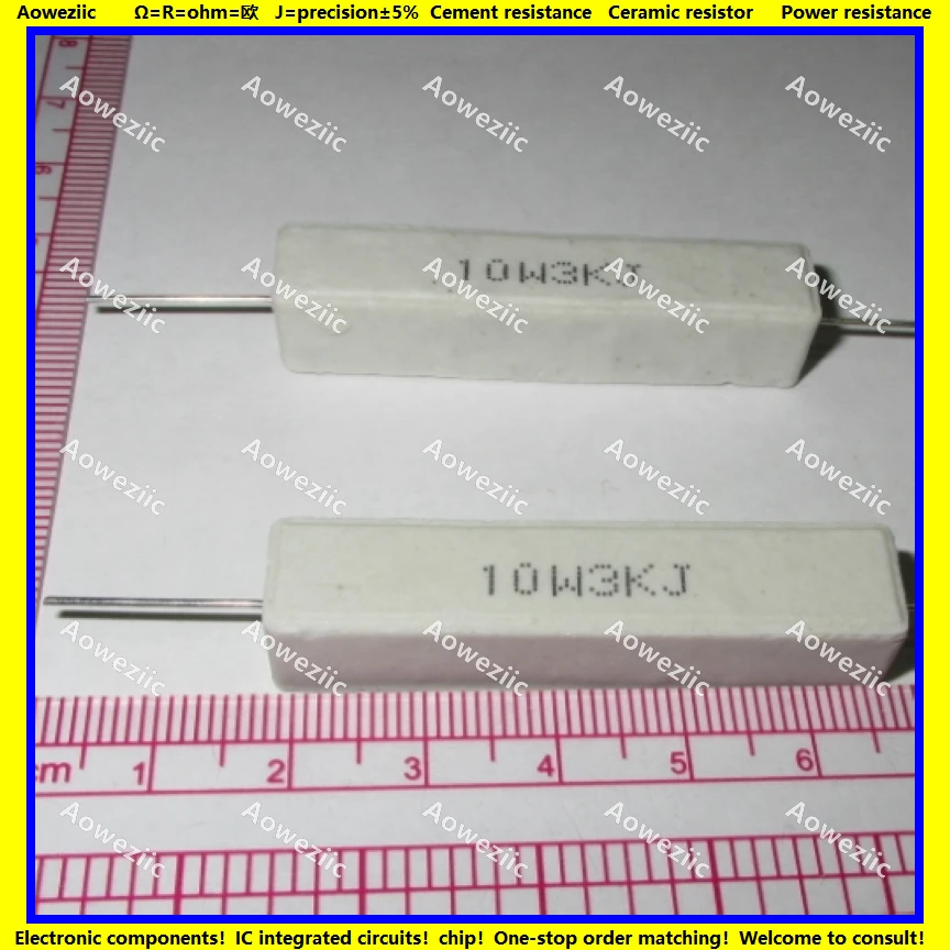 Resistor de cimento horizontal rx27, resistor de cerâmica de 10w 3k ohm 10w3kj 10w3k 3000 ohm 10w3k, precisão de resistência de 5% com 10 peças