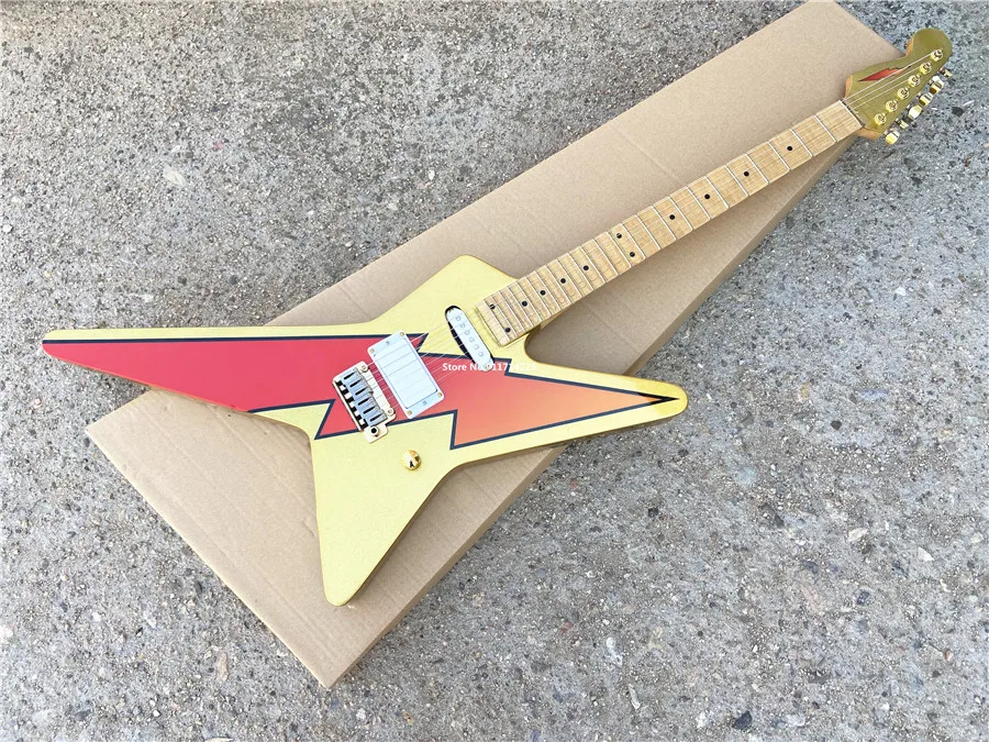 Custom version of two-color lightning special-shaped electric guitar gold accessories free ship