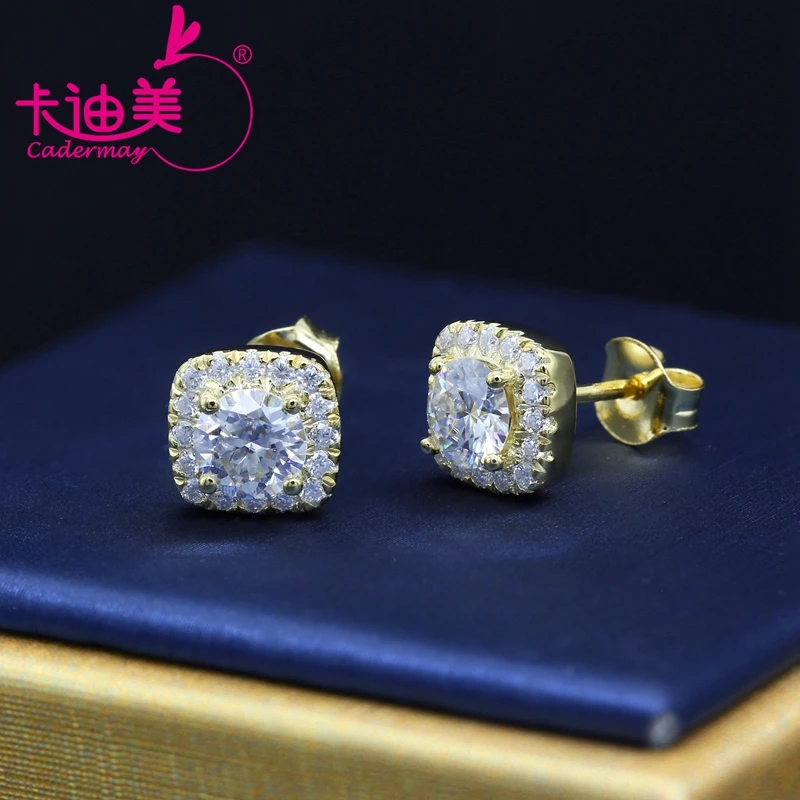 

CADERMAY With Certificate Silver S925 Round D VVS1 Moissanite Earrings14K 18K Yellow Gold Diamond Ear Studs for Women Girls Gift
