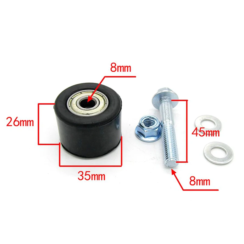 1pc Motorcycle Chain Tensioner Roller Guide 8mm Pulley Wheel Slider With Bolt Gasket For YFZ 350 Car Maintenance Accessories