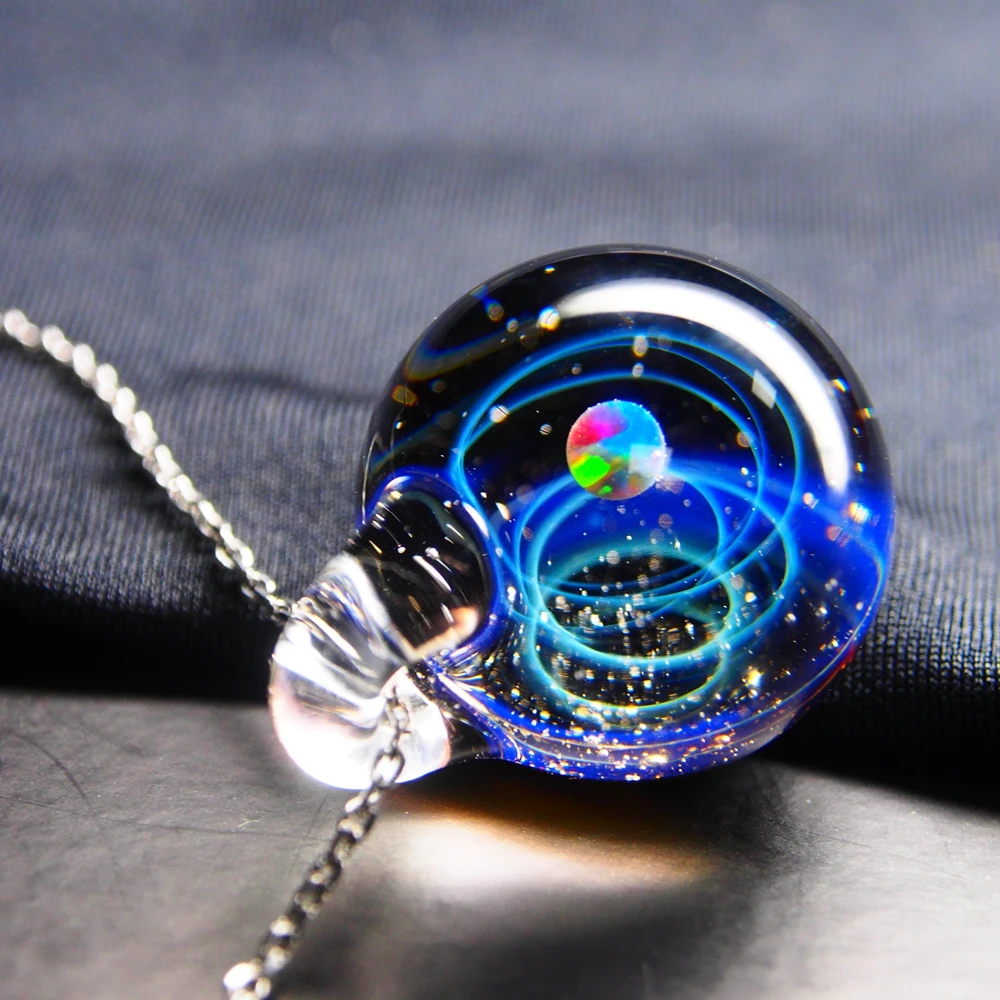 Nebula Galaxy Double Sided Pendant Necklace Glass Art Picture Handmade Statement Universe Planet Jewelry Necklace for Women