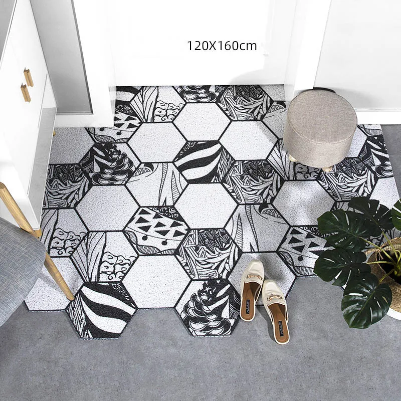 Durable Rubber Door Mat BlackWhite Diamond Plaid Rugs,Indoor and Outdoor Waterproof Doormat, Easy Clean,Low-Profile Entry Carpet