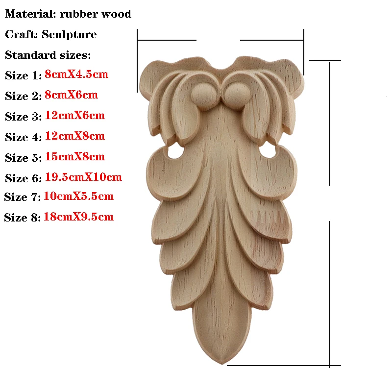 Retro Vintage Wood Carved Onlay Applique Carpenter Frame Decal Furniture Decoration Wooden Craft Decorative Gate Flower Ornament