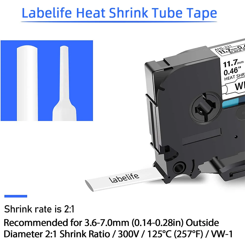 5PK Heat Shrink Tubes 211 221 231 241 251 611 Compatible for Brother HSe-211 HSe-231 5.8mm 11.7mm Label Tape for P-Touch Printer