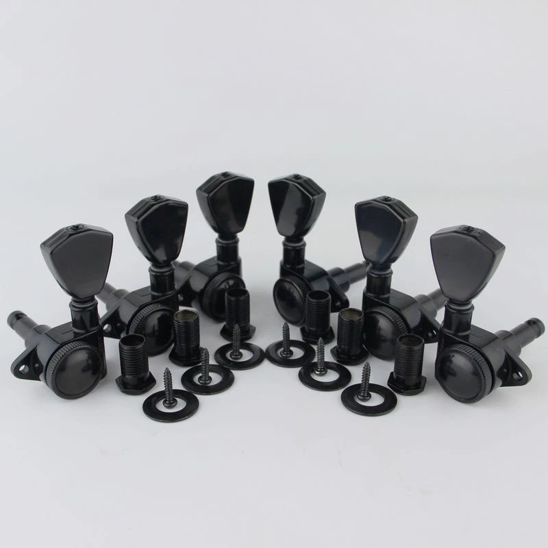 Black Chrome Guitar Locking Tuners(3L+3R Handed)-1:21 Models Rear Lock String Tuning Key Pegs Machine Head with Trapezium Handle