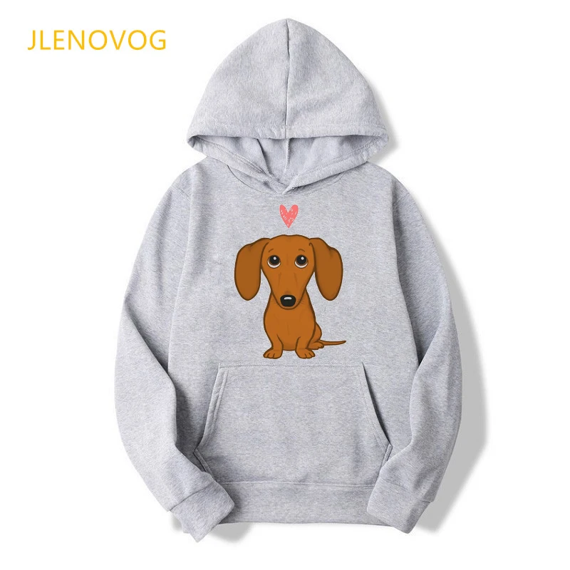 Cute Dachshund Dog Love Cartoon Print Hoodies Women Clothes 2021 Funny Sweatshirt Femme Harajuku Kawaii Winter Tracksuit