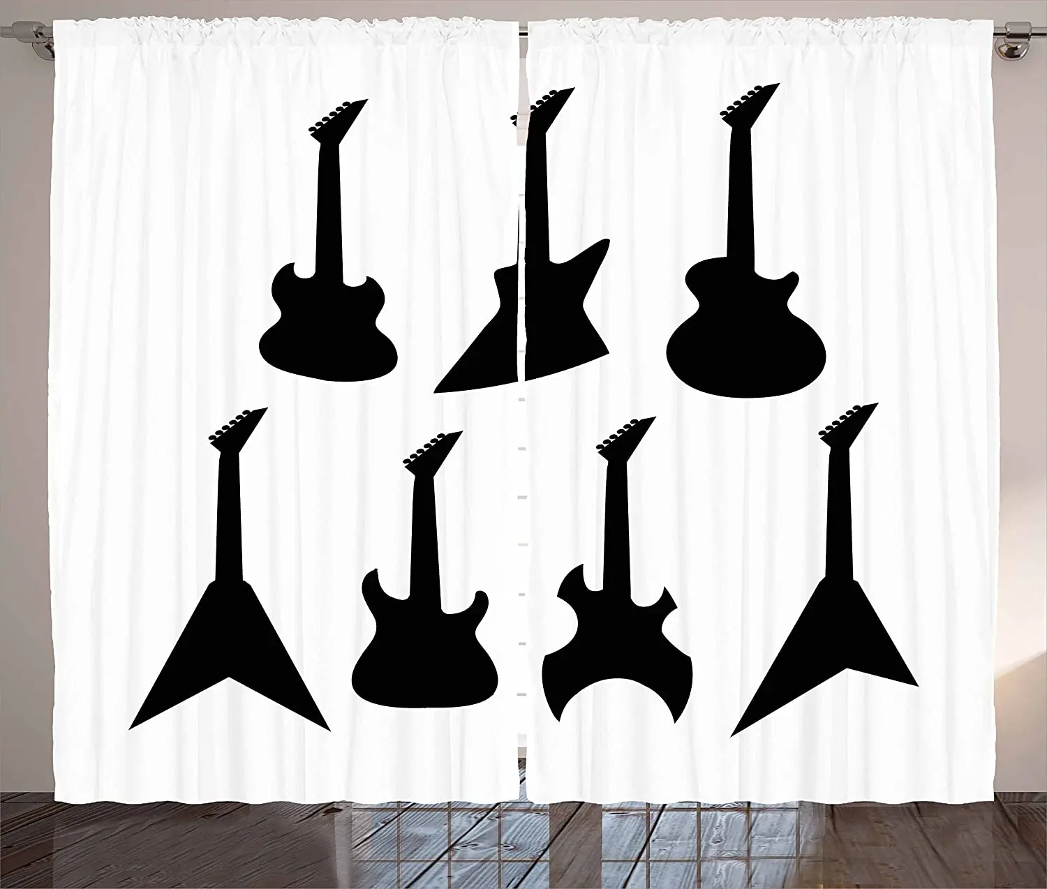 

Rock Music Blackout Curtains Various Guitar Silhouettes Acoustic Electronic Bass Abstract String Instruments Window Curtain