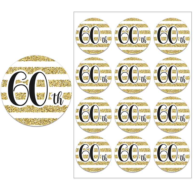 Happy Birthday 60th Birthday Decor Stickers Party Decorations Adult 60 Birthday Celebration Anniversary Seal Labels Gold Sticker