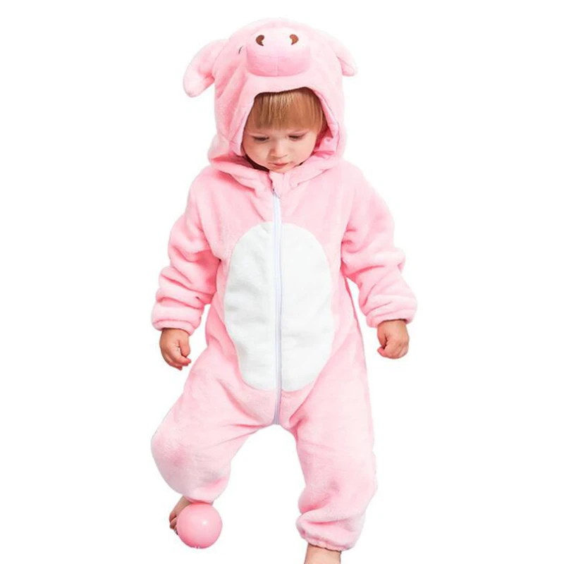 Neue Nette Kinder Babe Rosa Schwein Tier Strampler Neugeborenen Baby Kleidung Für Mädchen Winter Flanell Ropa Bebe Body Kostüm Für neugeborene