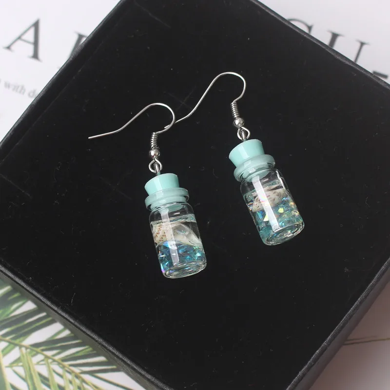 New Drifting Bottle Hook Earrings for Women Creative Small Dangle Earrings Shell Sequins Inside Drop Earrings aretes de mujer