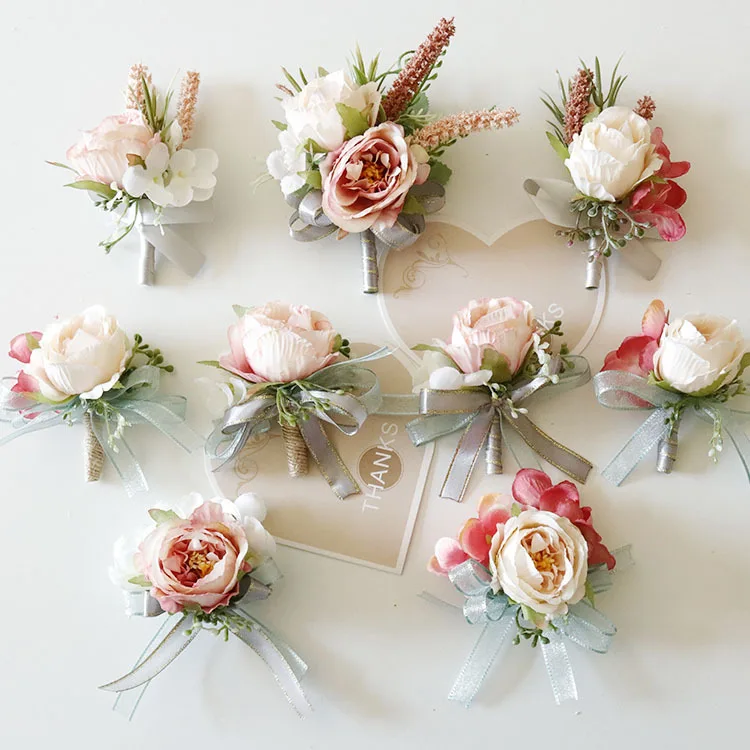 Alfileres de ramillete de boda con flores para hombre, accesorios de boda, color blanco y rosa, 2021