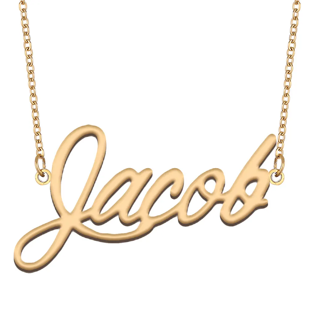 Jacob Name Necklace for Women Personalized Stainless Steel Jewelry Gold Plated Nameplate Pendant Femme Mothers Girlfriend Gift