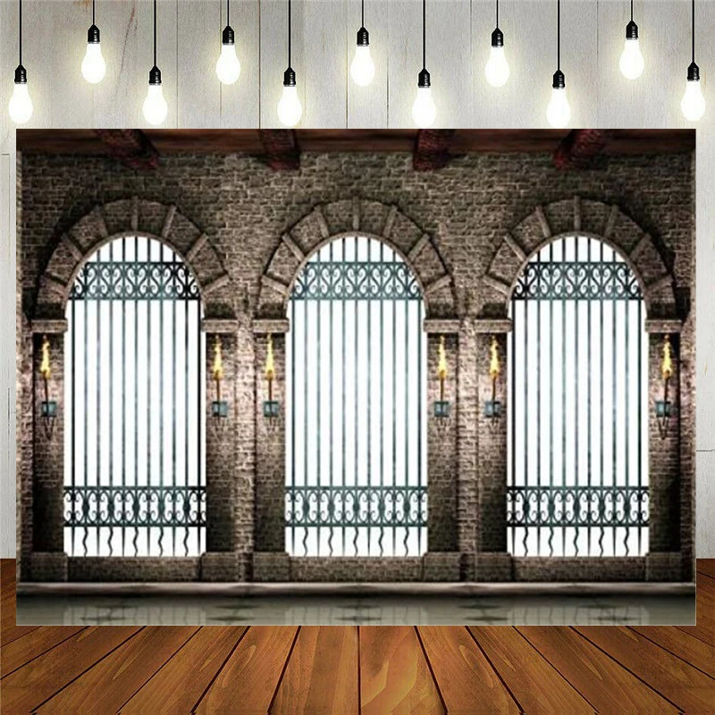 خلفية تصوير قلعة قوطية ، حجر قديم ، هندسة معمارية ، قوس مسار ، بوابة معدنية للصالة ، شعلة تحت الأرض ، خلفية