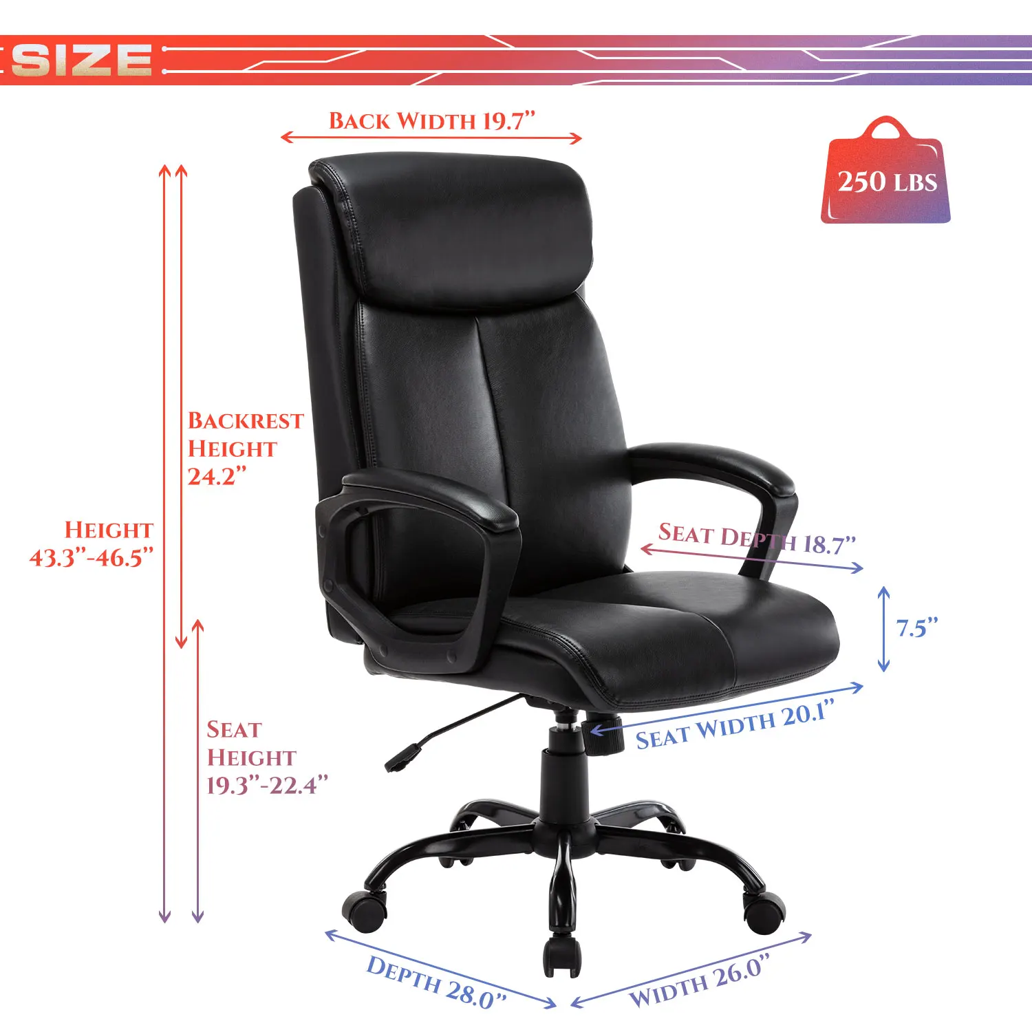 High Back Office Chair Executive Bonded Leather Computer Desk Swivel Task Chair W/Rocking Function Black[US-W]