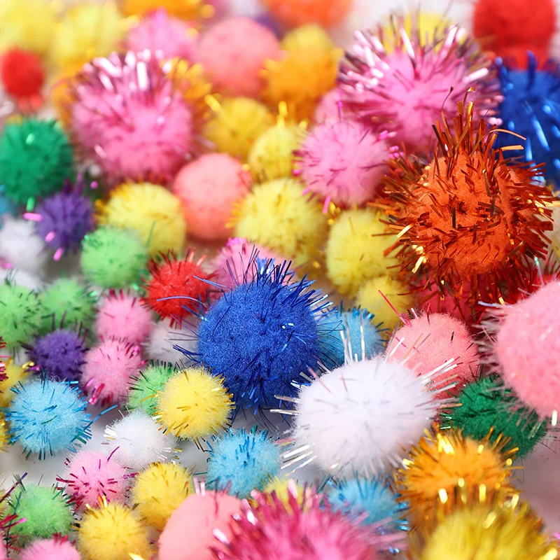 10/30MM Glitter Pompom Plush Craft Christmas Decor Kids Toys Accessories Wedding Decor Garment Handmade Material Cat Toys