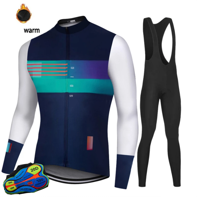 Winter Thermal Fleece Long Sleeve Cycling Jersey Set Bib Pants Ropa Ciclismo Bicycle Clothing MTB Bike Men Clothes Suit