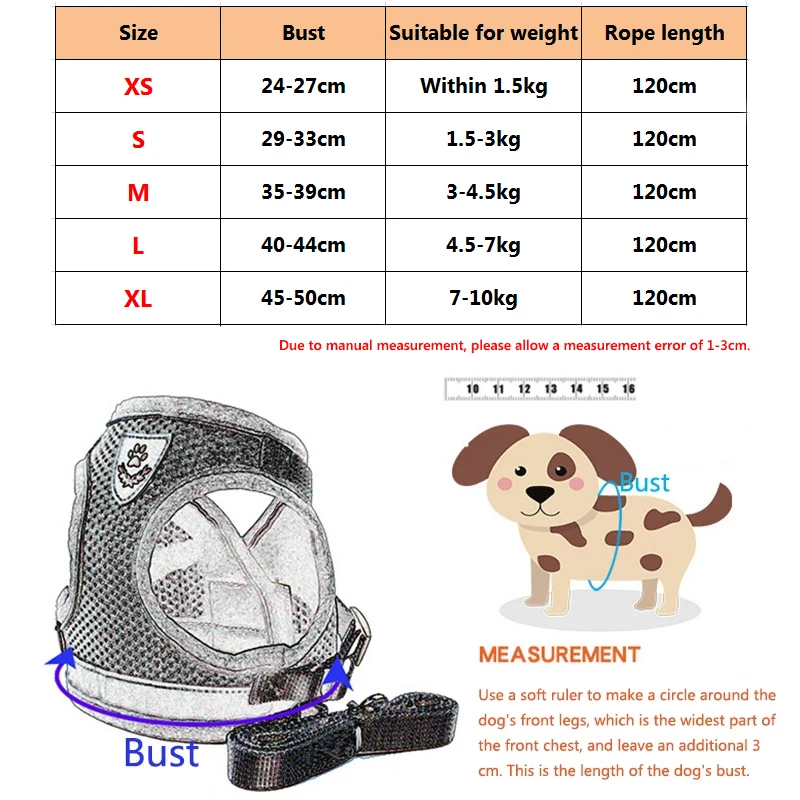 Mesh Dog Harness Leash Set for Small Pet Dogs Puppy Pug Bulldog Pulling Rope Breathable Vest Collar Cat Accessories Training