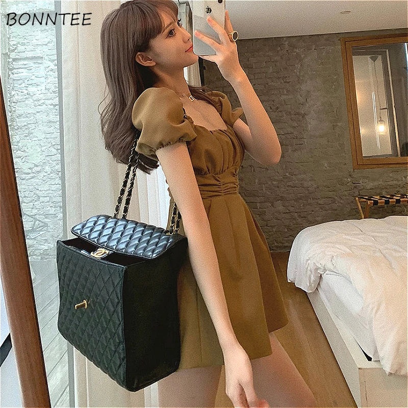 Rompers Women Ulzzang Square Collar Sexy High Waist Vintage Summer Pleated Women's Clothing Stretch Basic Party Mujer Playsuits