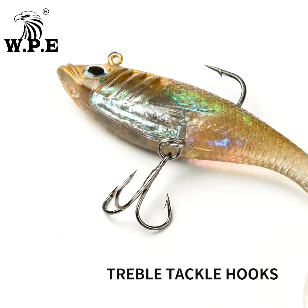 W.P.E Lead Head Soft Fish Lure 8cm/10cm/12cm/14cm 1pcs Fishing Soft Swimbait Jig Lure Treble Hook and Single Hook Carp Fishing