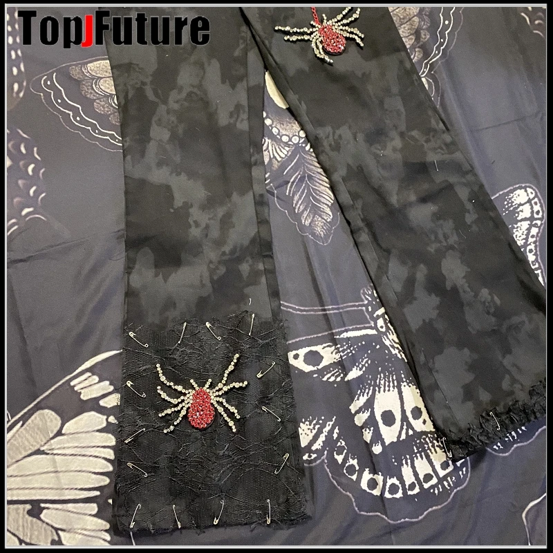 Women Girl Spider bling bling crystal HIP HOP Harajuku chain trousers pants jeans Gothic Lolita pants jeans