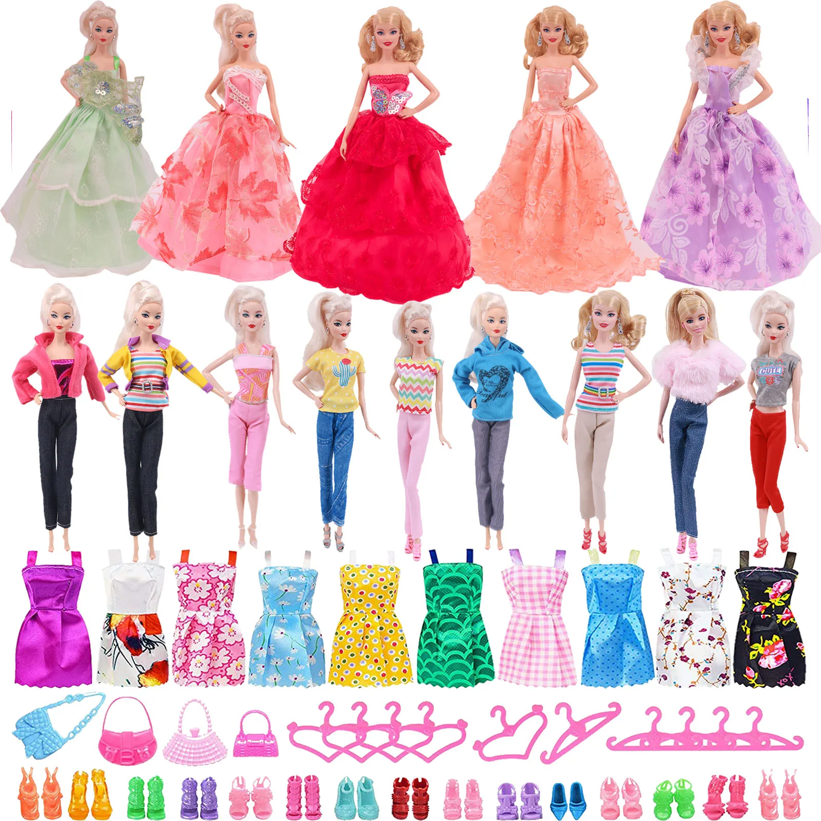 Fashion Barbiees Doll Set Beautiful Dress Clothes Shoes Bags Hanger For 11.8 Inch Dolls BJD Doll Girl's Toy Gift