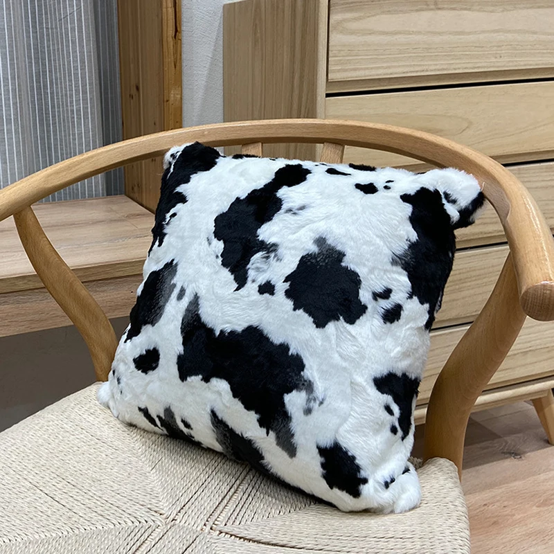 Black And White Cow Long Plush Fluff Pillow Cover Home Decorative Sofa Car Bed Throw Pillows Cushion Cover Polyester Pillow Case