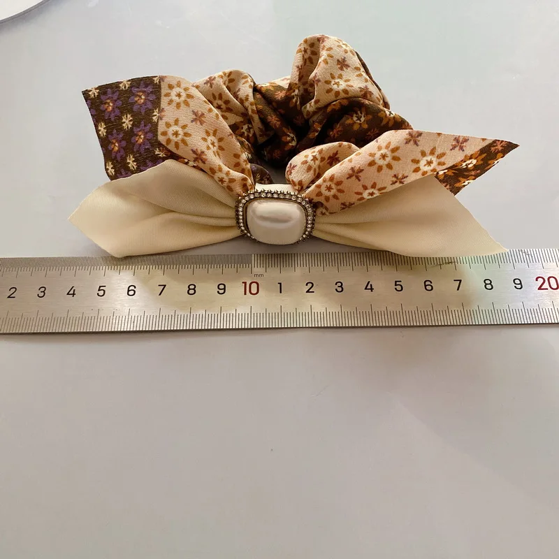 Korean Fashion Simple Bow Scrunchie With Pearl For Women Elastic Rhinestone Hair Bands Girls Ribbon Hair Ties Vintage Headwear