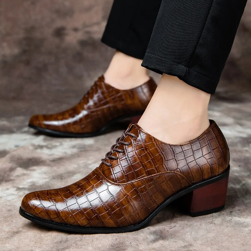 Hot Sale Crocodile Men\'s Heel shoes Formal Leather Brown Men Loafers Dress Shoes Fashion Mens Casual Shoes Zapatos Hombre 2021