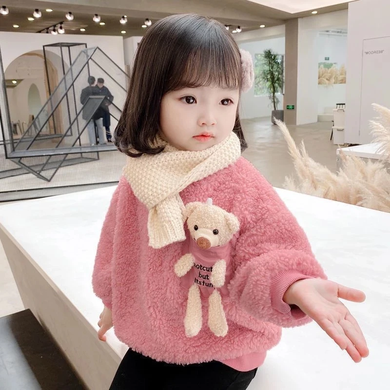 1 2 3 4 5 6 Year Baby Girls Sweatshirt Spring Autumn Warm Fleece Tops Cute Bear Pullover Children\'s Sweater Toddler Girl Clothes