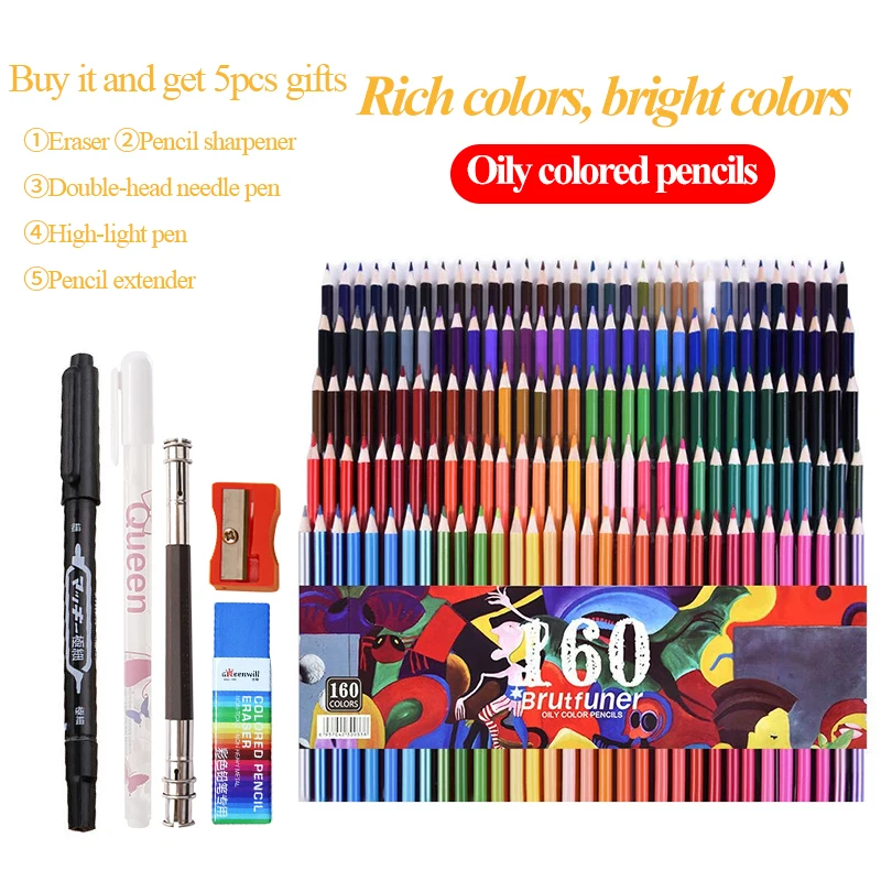 Brutfuner Professional Oily Colored Pencils 48/72/80/120/160/180 Colors Art Drawing Sketch Lapis de cor Wooden Colored Pencils