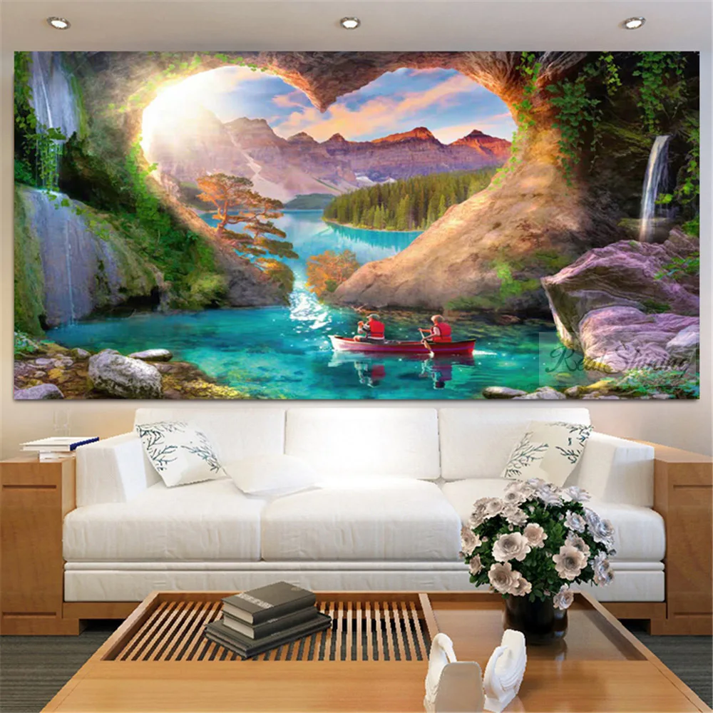 

Full square round diamond painting Cave natural Scenery diamond embroidery 5D rhinestone mosaic diamond inlaid large size N922