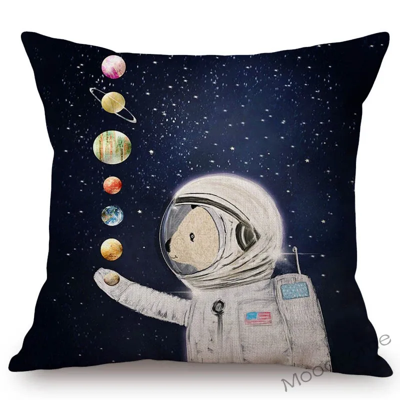 Children Astronaut Dream Cartoon Solar System Boy Son Gift Pillow Cover Home Decoration Planets Balloon Art Linen Cushion Cover
