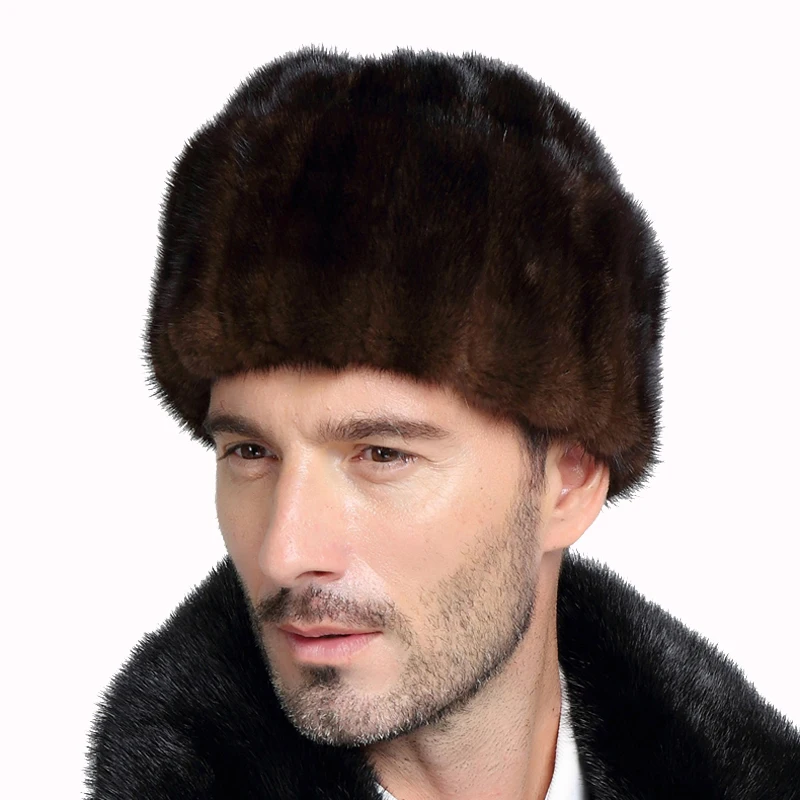 2024 new  men mink fur hat New Fashion Men's Artificial Mink Fur Winter Warm Hat / Cap Flat frosted Hat