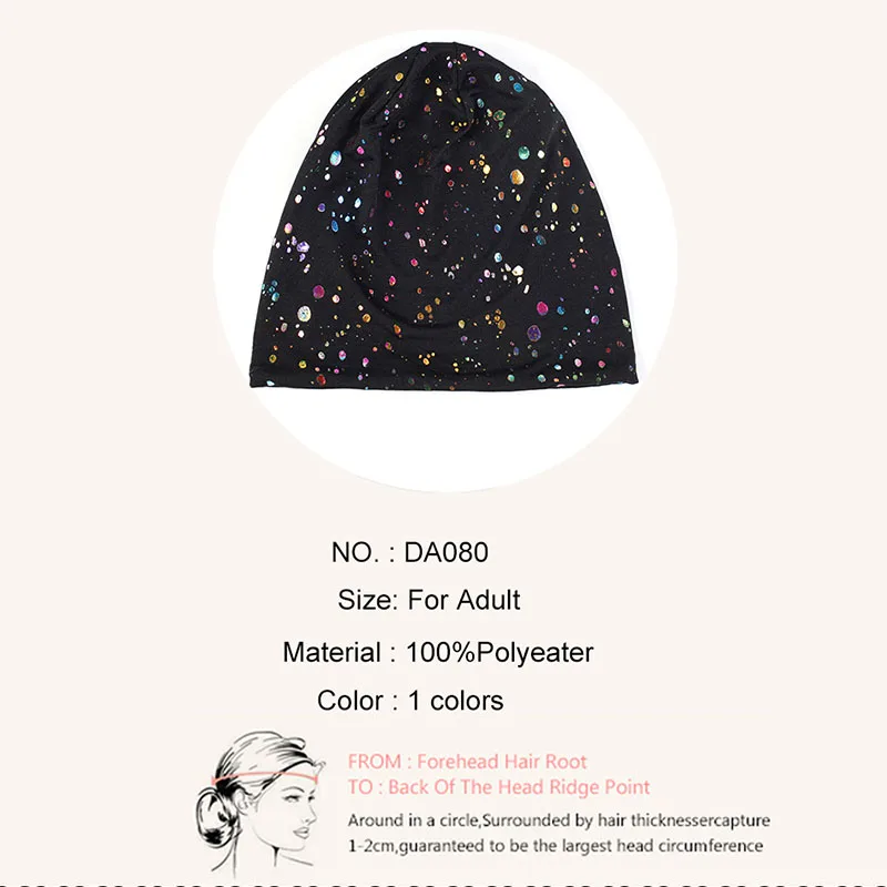 Geebro Women's Slouchy Multicolor Splatter Paint Beanie Hat Fashion Print Cotton Beanies for Femme Black Skullies