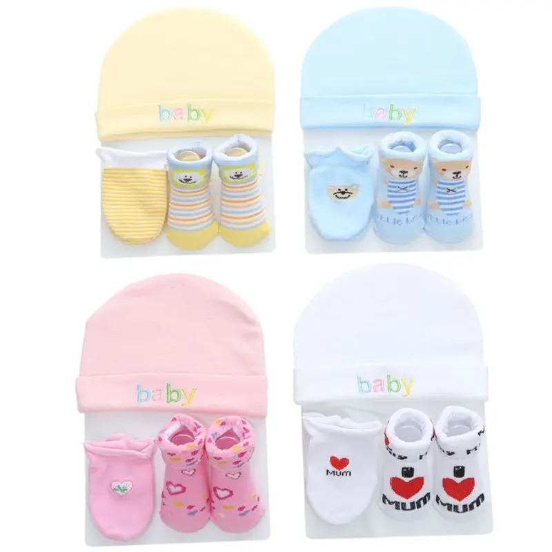 Sombrero y mitones para bebé, gorro de algodón para niño y niña, calcetines cómodos, accesorios para bebé de 0 a 3 años, Otoño e Invierno