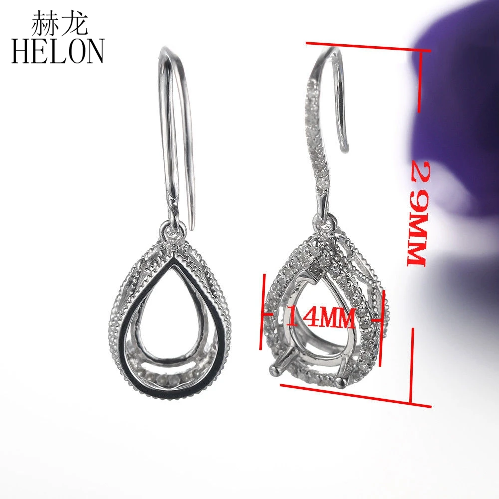 HELON Pear Cut 5x8-7x10mm Solid 10K White Gold 0.3Ct Genuine Diamonds Semi Mount Drop Earrings Women Fine  Wedding Party Jewelry