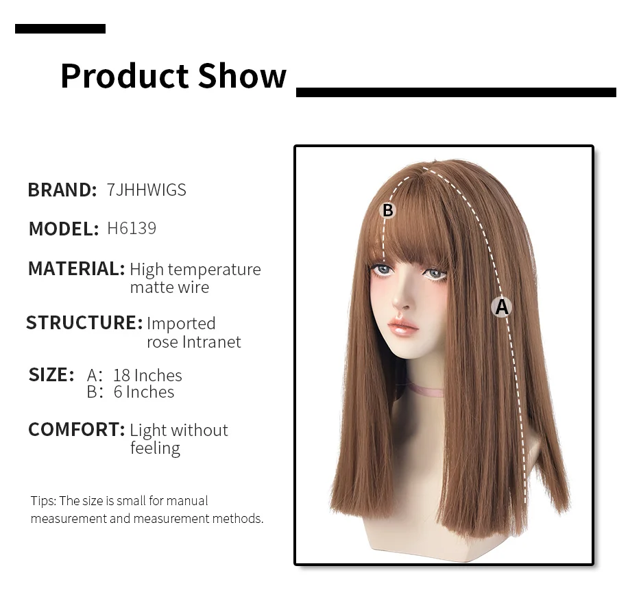 7JHH Wigs Black Straight Synthetic Wig with Bangs