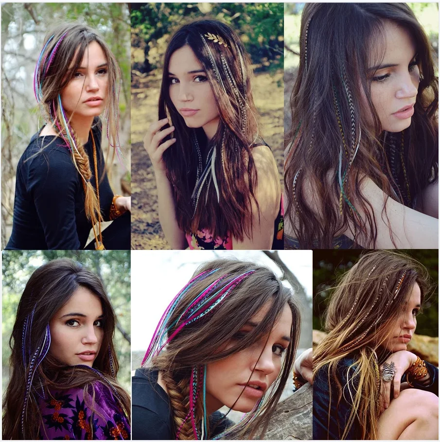 20/35/50 Strands Suit Colored Strands Of Hair Extension False Rainbow Overhead Fake Coloring Feather For Hair Synthetic